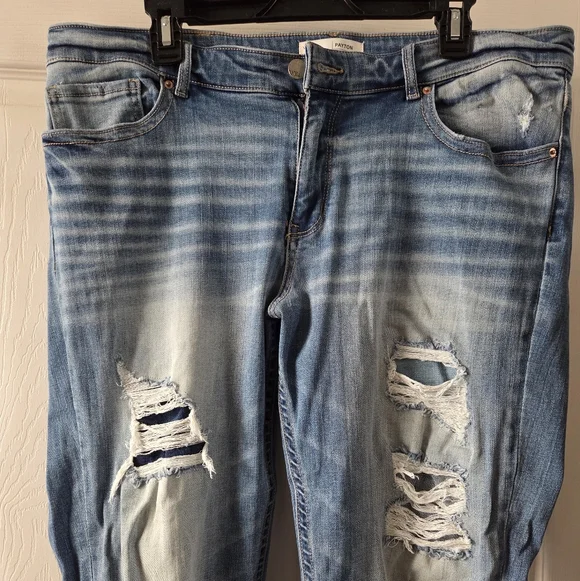 BKE Buckle Distressed Blue Jeans Universal Fit Mid Rise Bootcut Payton 34x33.5 - Picture 2 of 6